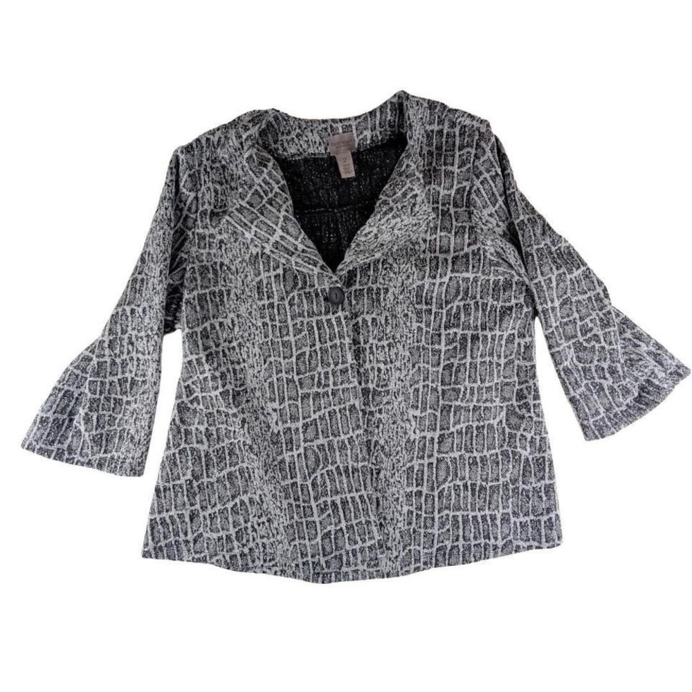 Chico's Easy Wear Black & Gray‎ Cardigan Jacket Single Button Front Size 2 L/XL